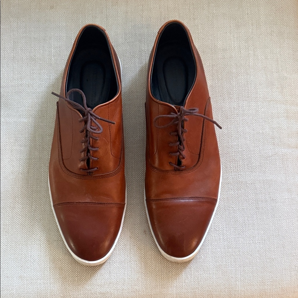 Allen Edmonds Cognac Leather Cap-Toe Oxfords with White Sole